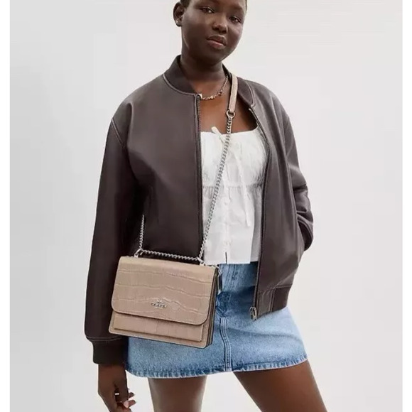 Coach Klare Crossbody Bag CC840 Crocodile-embossed Leather Silver /Stone NWT - Picture 5 of 9